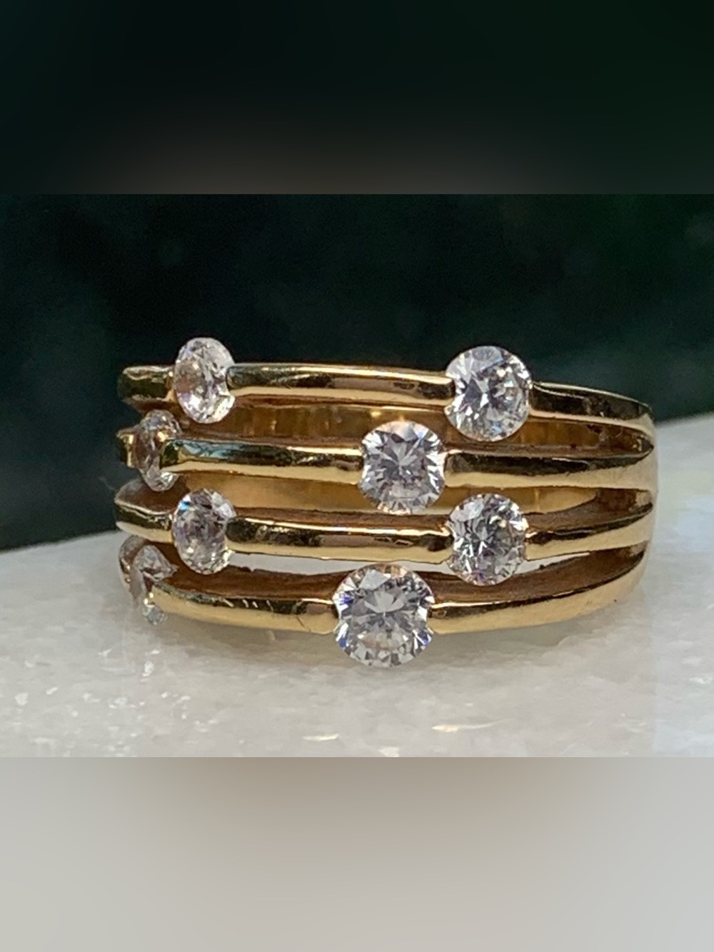 Gold Tone CZ Multi Row Ring Size 6.75 18K Electroplated Statement Band